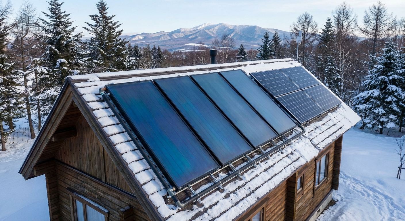 薄型太陽熱温水器 — 屋根設置